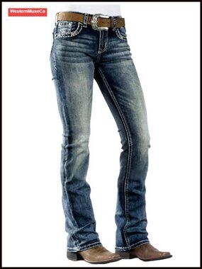 Women's Mid Rise Bootcut Jeans Straight Leg Stretch Denim Western Pants